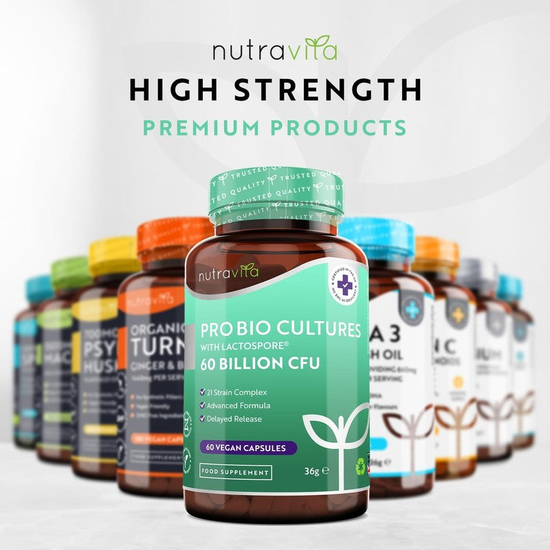 Nutravita Probiotic Supplement – 60 Billion CFU Cultures for Gut Health, Vegan-Friendly