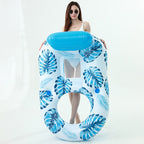 Amazon cross-border supply 110cm backrest leaf print enlarged swimming ring, water inflatable lounge chair floating batch
