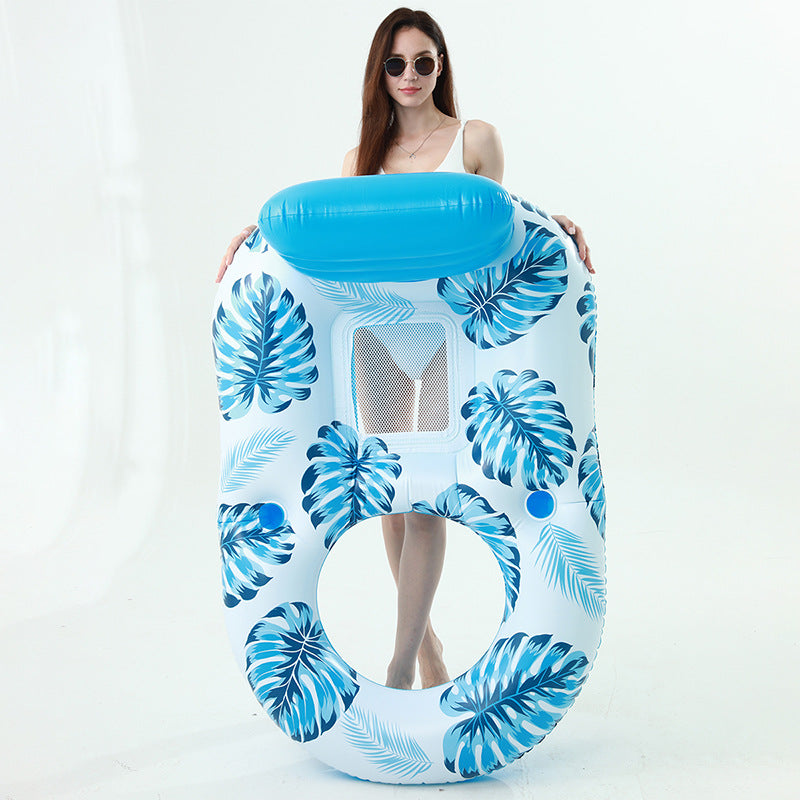 Amazon cross-border supply 110cm backrest leaf print enlarged swimming ring, water inflatable lounge chair floating batch