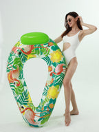 Amazon cross-border supply 110cm backrest leaf print enlarged swimming ring, water inflatable lounge chair floating batch