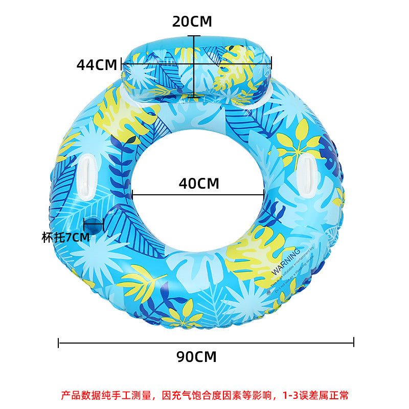 Amazon cross-border supply 110cm backrest leaf print enlarged swimming ring, water inflatable lounge chair floating batch