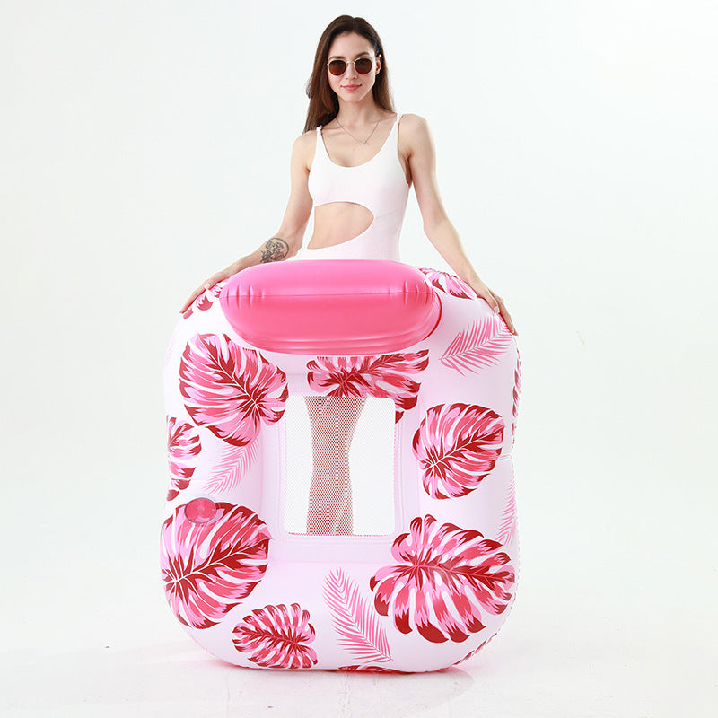 Amazon cross-border supply 110cm backrest leaf print enlarged swimming ring, water inflatable lounge chair floating batch