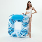 Amazon cross-border supply 110cm backrest leaf print enlarged swimming ring, water inflatable lounge chair floating batch