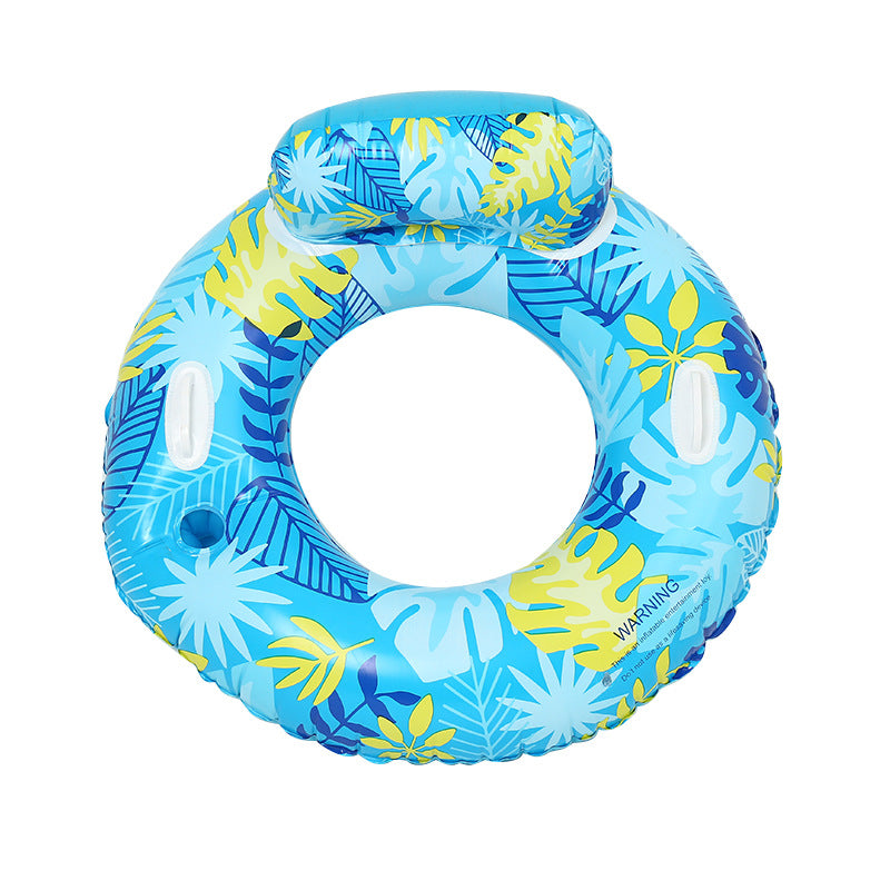 Amazon cross-border supply 110cm backrest leaf print enlarged swimming ring, water inflatable lounge chair floating batch