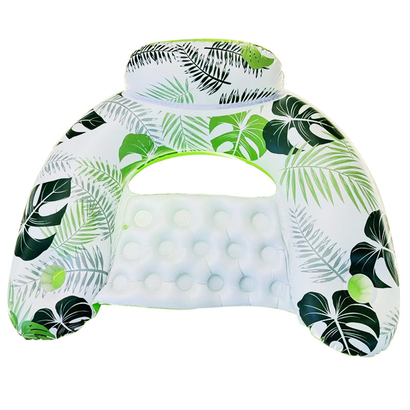 Amazon cross-border supply 110cm backrest leaf print enlarged swimming ring, water inflatable lounge chair floating batch