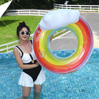 Amazon cross-border supply 110cm backrest leaf print enlarged swimming ring, water inflatable lounge chair floating batch