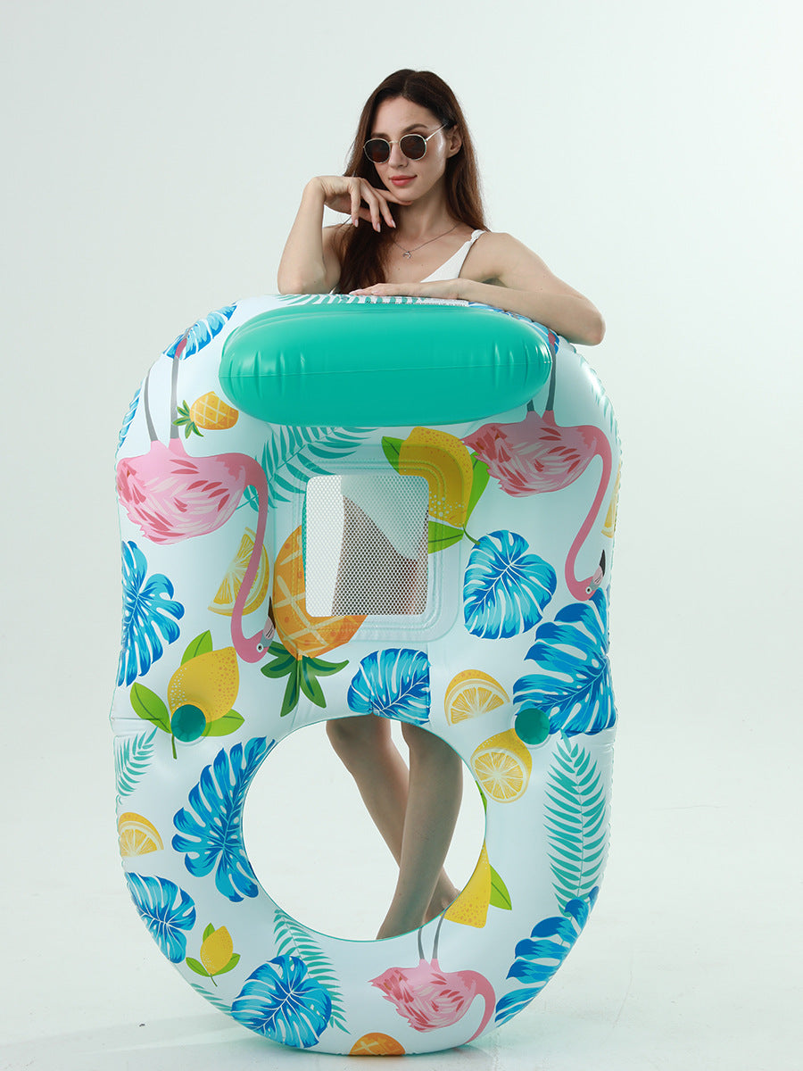 Amazon cross-border supply 110cm backrest leaf print enlarged swimming ring, water inflatable lounge chair floating batch