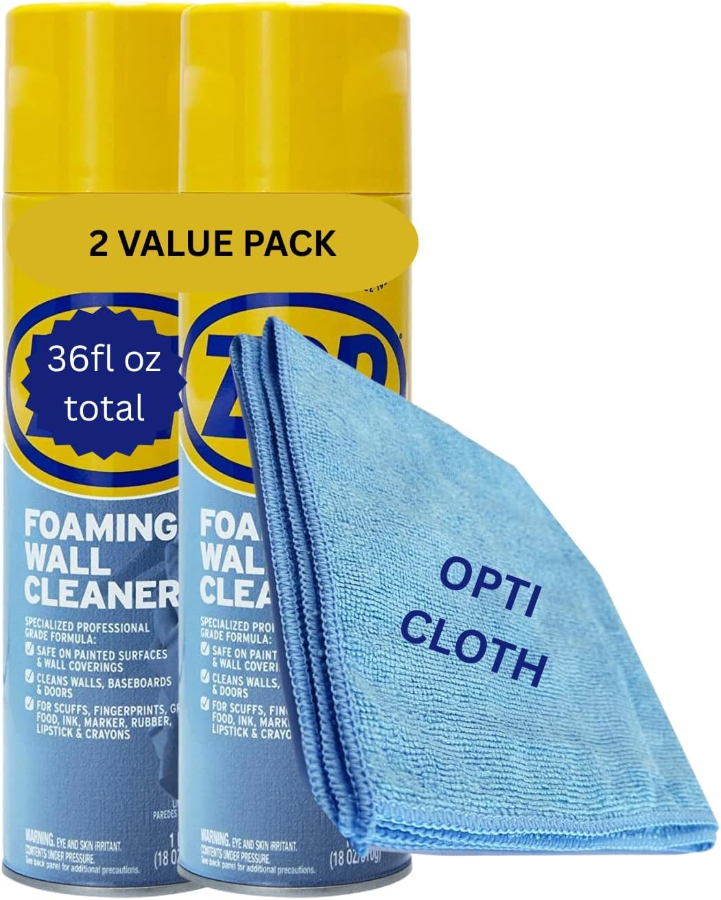 OPTI Zz-ep Foaming Wall Cleaner, 18 oz, Clear 2 value pack with 1 cloth