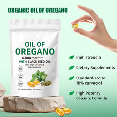 Oregano Oil Capsules,Oregano Oil and Black Seed Oil Complex, 2-in-1 Supplement, 6000mg per Serving, 300 Softgels, Non-GMO
