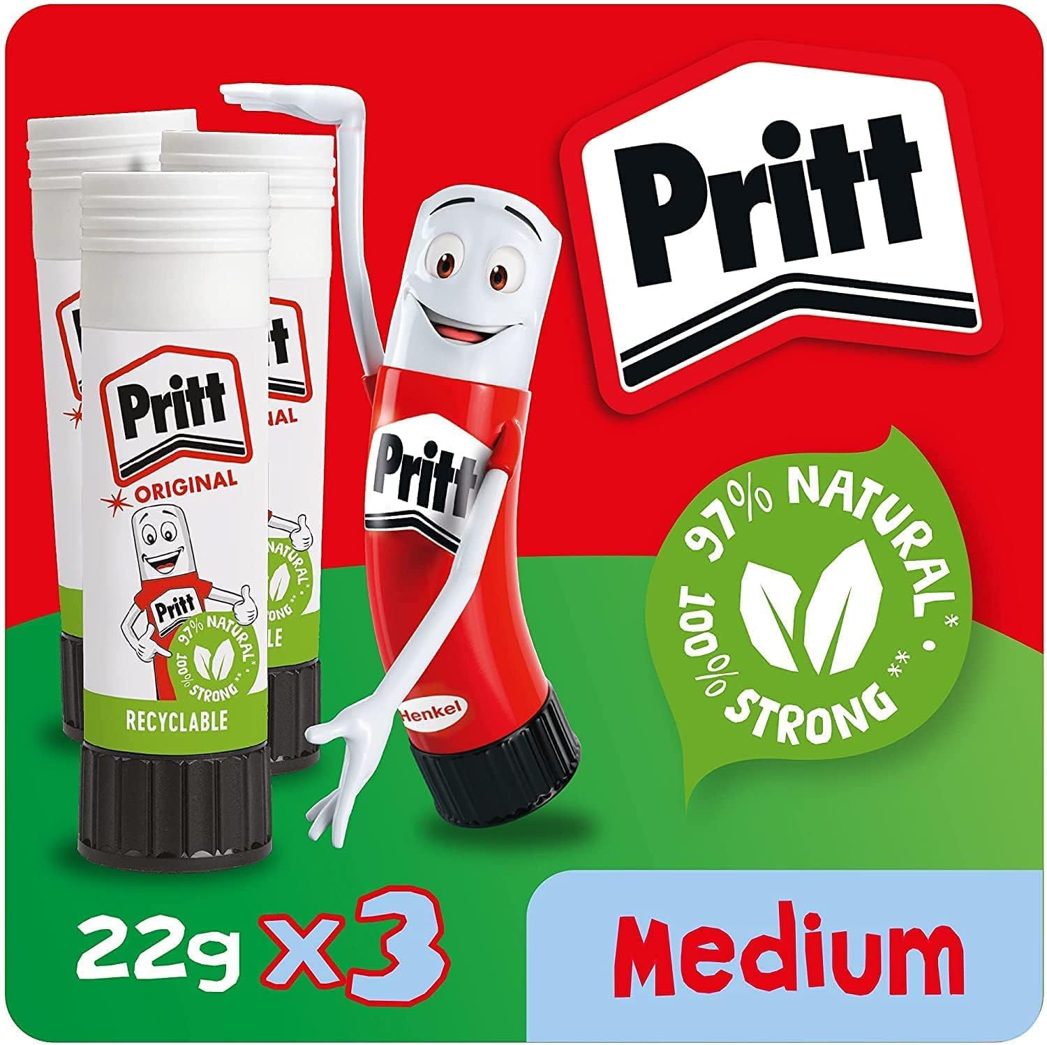 Pritt Glue Stick 22g, Pack of 3 – Child-Safe Craft Glue for School, Office & Art Projects with Strong Hold