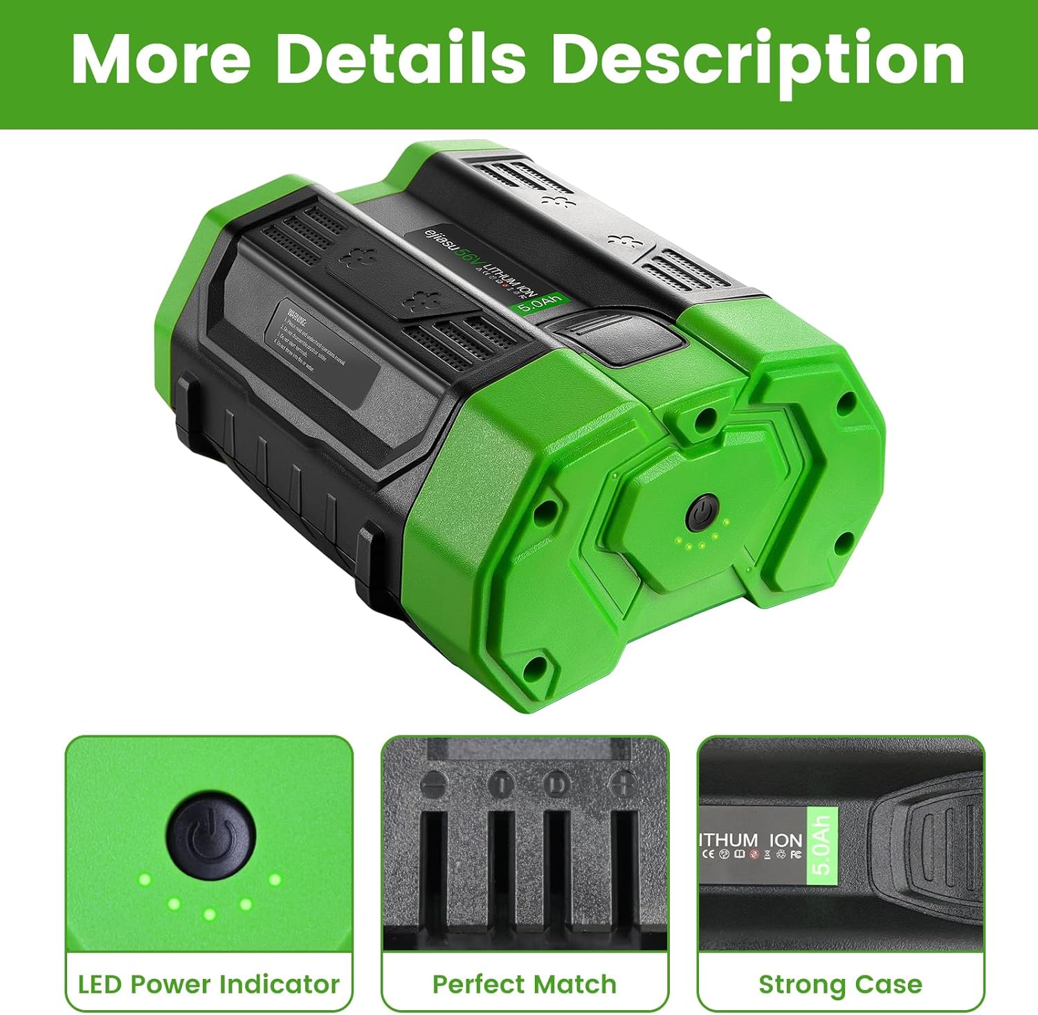 Replacement Battery for EGO 56V - EGO 56 Volt Power 5.0 Ah for Lawn Mower Leaf Blower Weed Trimmer Weed Eater