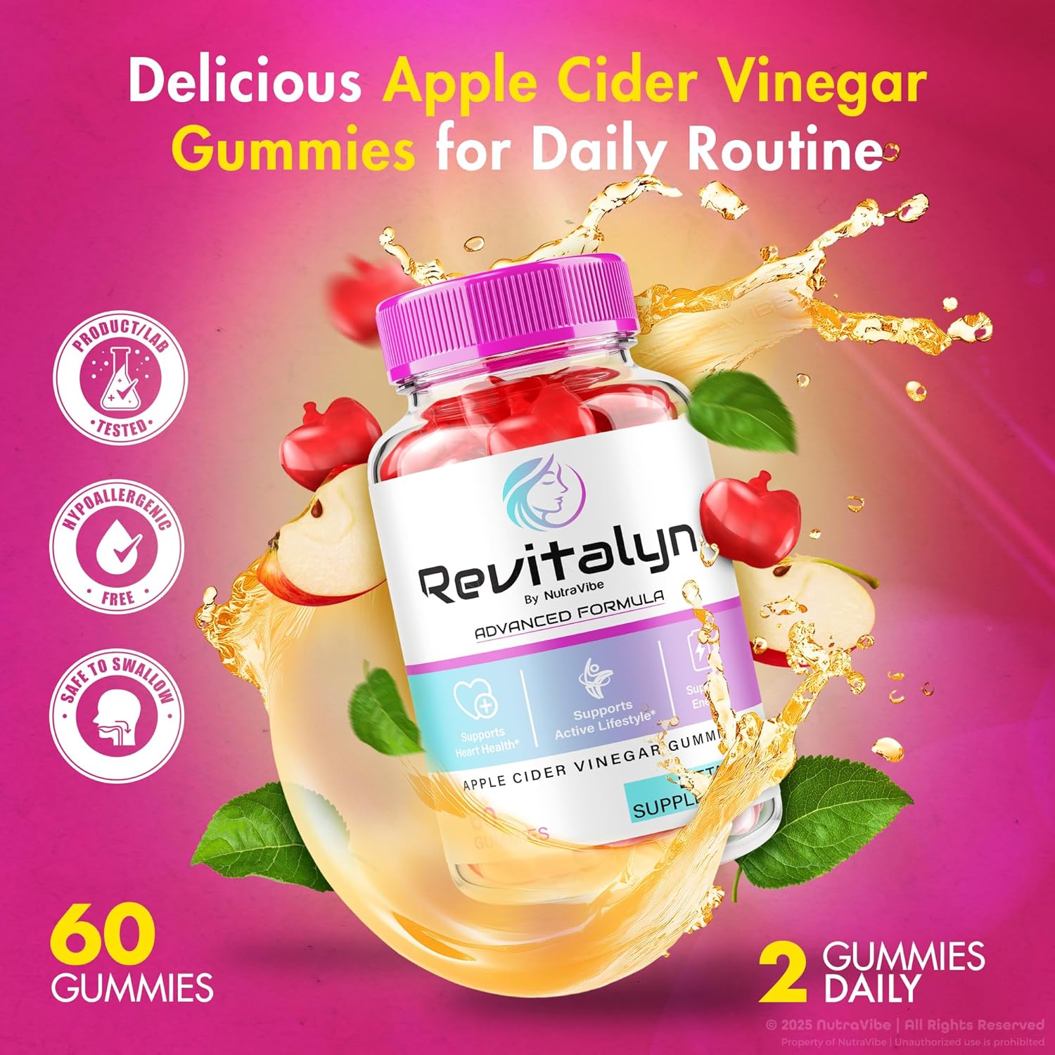 Revitalyn Gummies – Advanced Revitalyn Apple Cider Vinegar Gummies for Beauty, Skin Health, and Body Goals | Delicious ACV Gummy to Support Fitness and Daily Skin Nourishment (60 Gummies)