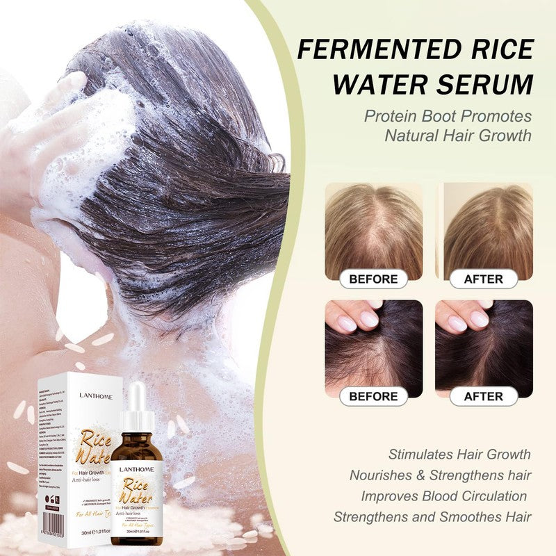 Rice Water Hair Growth Oil & Strengthening Serum – Nourishing Treatment for Thinning, Dry, or Damaged Hair – Promotes Stronger, Thicker, Longer Hair for Men & Women