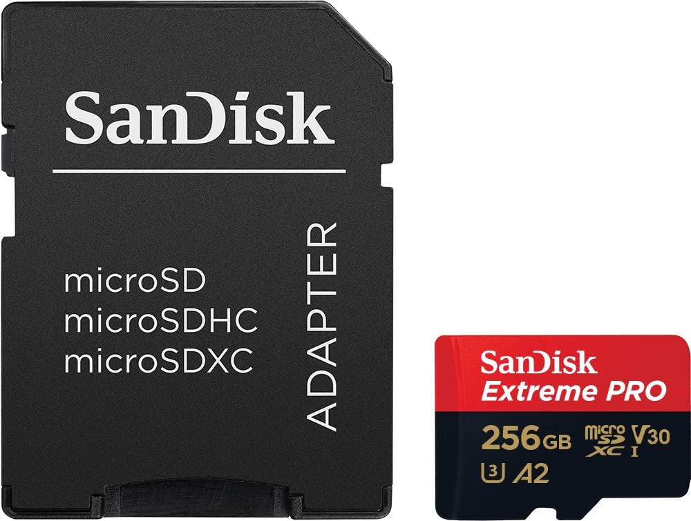 SanDisk Extreme PRO 256GB microSD UHS-I Card with Adapter – Up to 200MB/s, A2, U3, Class 10 – for Smartphones, Action Cams, and Drones + RescuePRO Deluxe