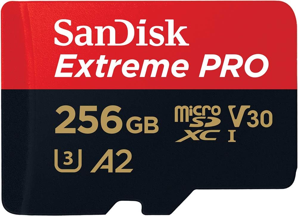 SanDisk Extreme PRO 256GB microSD UHS-I Card with Adapter – Up to 200MB/s, A2, U3, Class 10 – for Smartphones, Action Cams, and Drones + RescuePRO Deluxe