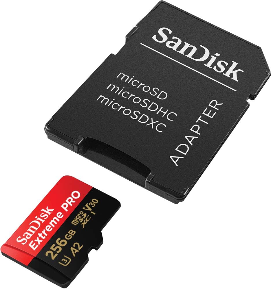 SanDisk Extreme PRO 256GB microSD UHS-I Card with Adapter – Up to 200MB/s, A2, U3, Class 10 – for Smartphones, Action Cams, and Drones + RescuePRO Deluxe