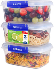 Sistema KLIP IT PLUS Food Storage Containers – 1L, Leakproof & Airtight, Stackable Meal Prep Lunch Boxes with Lids, BPA-Free, Pack of 3