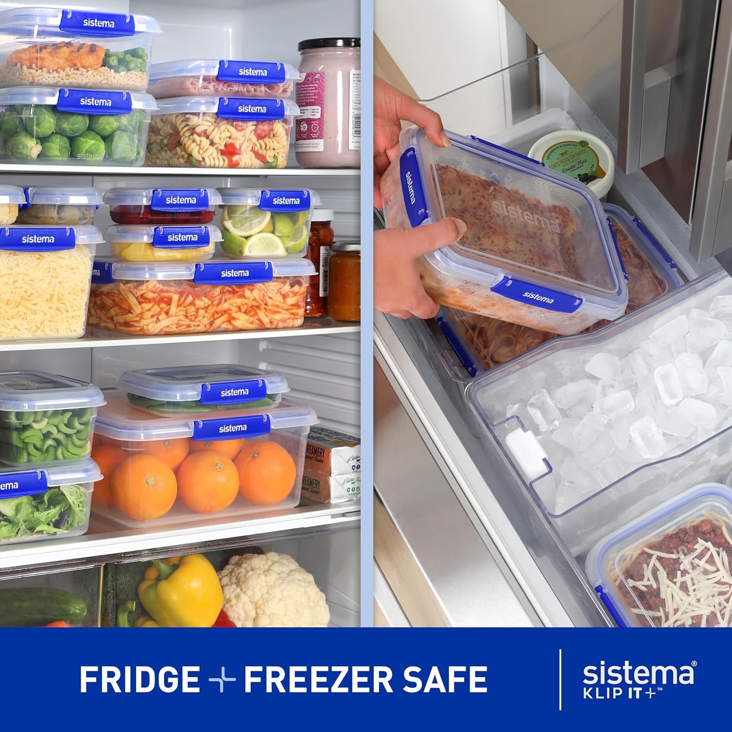 Sistema KLIP IT PLUS Food Storage Containers – 1L, Leakproof & Airtight, Stackable Meal Prep Lunch Boxes with Lids, BPA-Free, Pack of 3