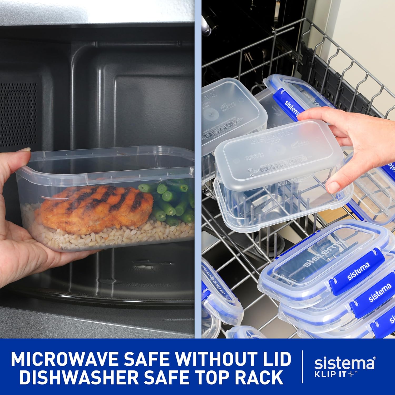 Sistema KLIP IT PLUS Food Storage Containers – 1L, Leakproof & Airtight, Stackable Meal Prep Lunch Boxes with Lids, BPA-Free, Pack of 3