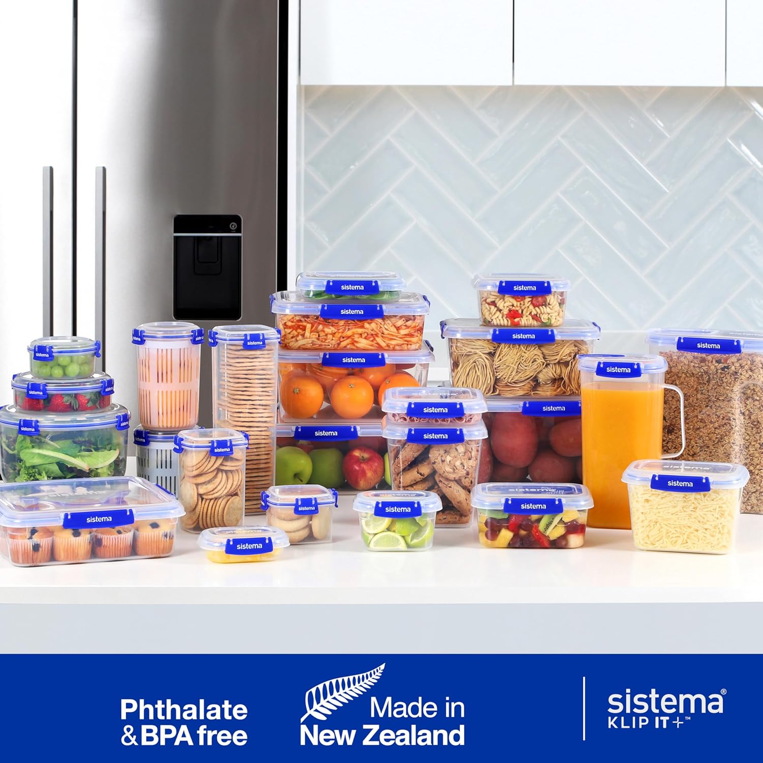 Sistema KLIP IT PLUS Food Storage Containers – 1L, Leakproof & Airtight, Stackable Meal Prep Lunch Boxes with Lids, BPA-Free, Pack of 3