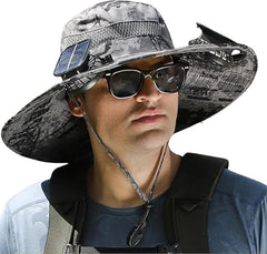 Solar Fan Hat – Rechargeable Solar/USB Wide Brim Sun Hat with Built-in Fans, UPF 50+ Cooling Hat for Men & Women, Foldable Outdoor Fishing, Hiking, Gardening Hat (Dark Gray, Colorful)