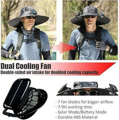 Solar Fan Hat – Rechargeable Solar/USB Wide Brim Sun Hat with Built-in Fans, UPF 50+ Cooling Hat for Men & Women, Foldable Outdoor Fishing, Hiking, Gardening Hat (Dark Gray, Colorful)