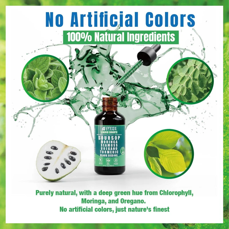 Soursop Bitters Liquid Drops – 10-in-1 Herbal Blend with Sea Moss, Moringa, Turmeric, Black Seed Oil, Oregano & Ashwagandha – Vegan, Non-GMO, 2 fl oz