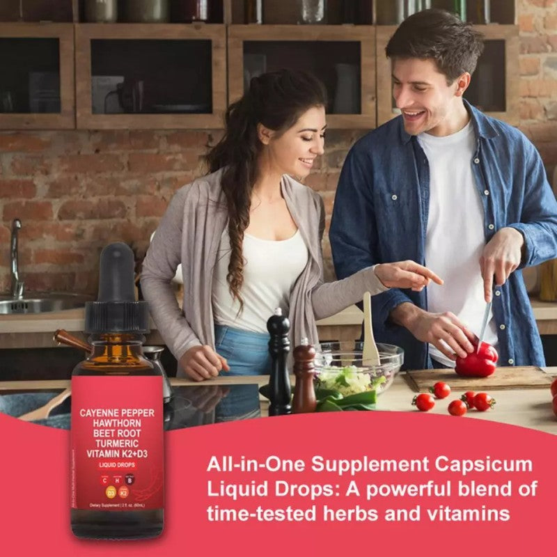 Cayenne Pepper Liquid Drops + Hawthorn Berry Supplement, Vitamin D3 K2 Beet Root Powder, Ceylon Cinnamon, Turmeric Curcumin, Organic Panax Ginseng, Berberine Extract