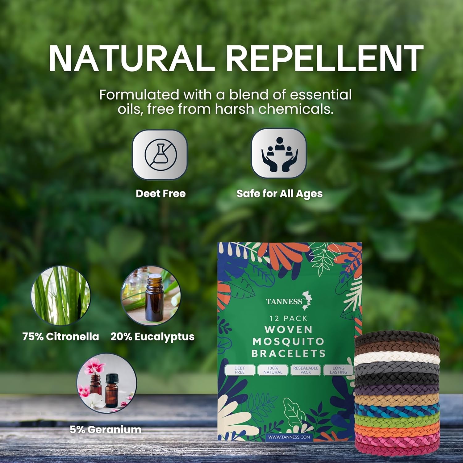 Tanness 12-Pack Mosquito Repellent Bracelets – DEET-Free Insect Bands for Kids & Adults, Long-Lasting Outdoor Protection for Travel, Camping & Holidays