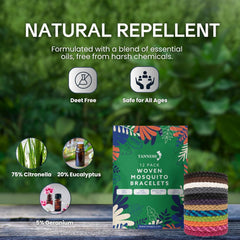 Tanness 12-Pack Mosquito Repellent Bracelets – DEET-Free Insect Bands for Kids & Adults, Long-Lasting Outdoor Protection for Travel, Camping & Holidays