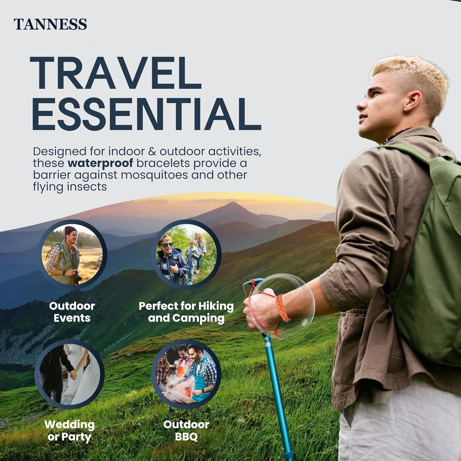 Tanness 12-Pack Mosquito Repellent Bracelets – DEET-Free Insect Bands for Kids & Adults, Long-Lasting Outdoor Protection for Travel, Camping & Holidays