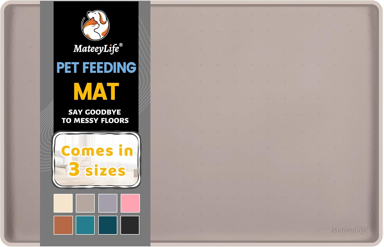 MateeyLife Silicone Pet Food Mat – Waterproof, Anti-Slip Feeding Mat with Raised Edges for Dogs & Cats – Floor Protector for Food & Water Spills