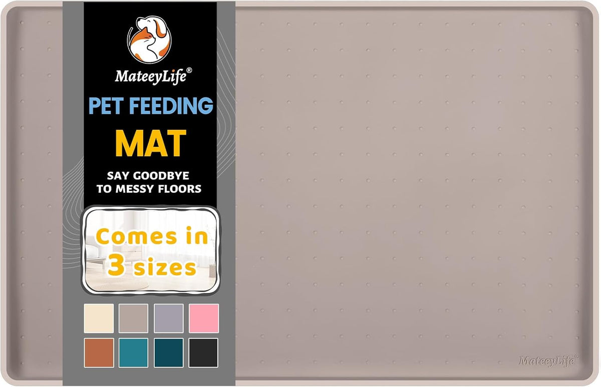 MateeyLife Silicone Pet Food Mat – Waterproof, Anti-Slip Feeding Mat with Raised Edges for Dogs & Cats – Floor Protector for Food & Water Spills