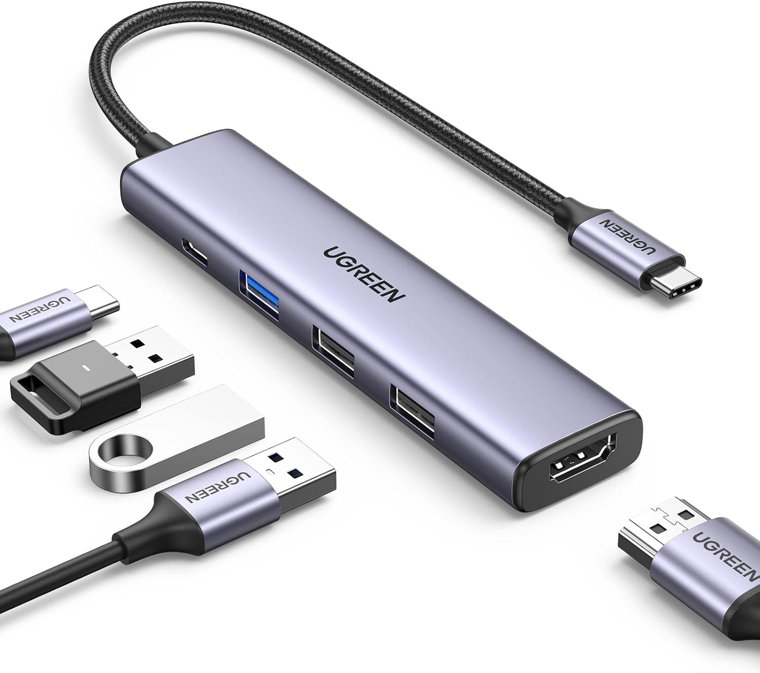 UGREEN Revodok 5-in-1 USB-C Hub – 100W PD Charging, 4K HDMI, 3 USB-A Ports – Aluminum Multiport Adapter for MacBook Air M1/M2, iPhone 15 Pro/Max, Galaxy, Surface, XPS, iPad