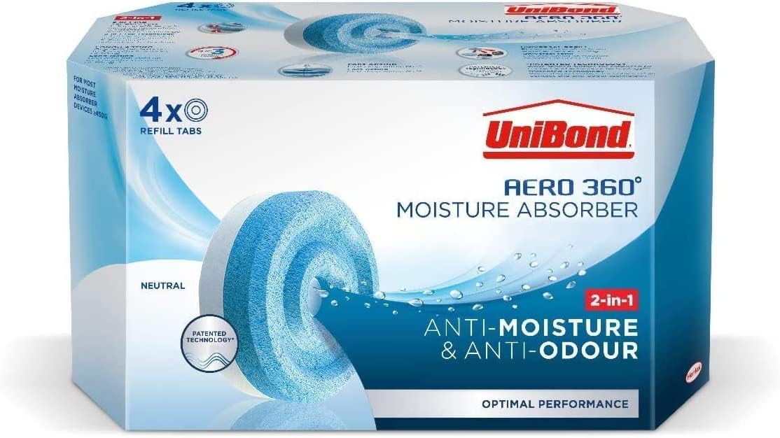 UniBond AERO 360° Moisture Absorber Refills – 4 x 450g Tabs, Ultra-Absorbent & Odour Neutralising, for AERO 360° Dehumidifiers