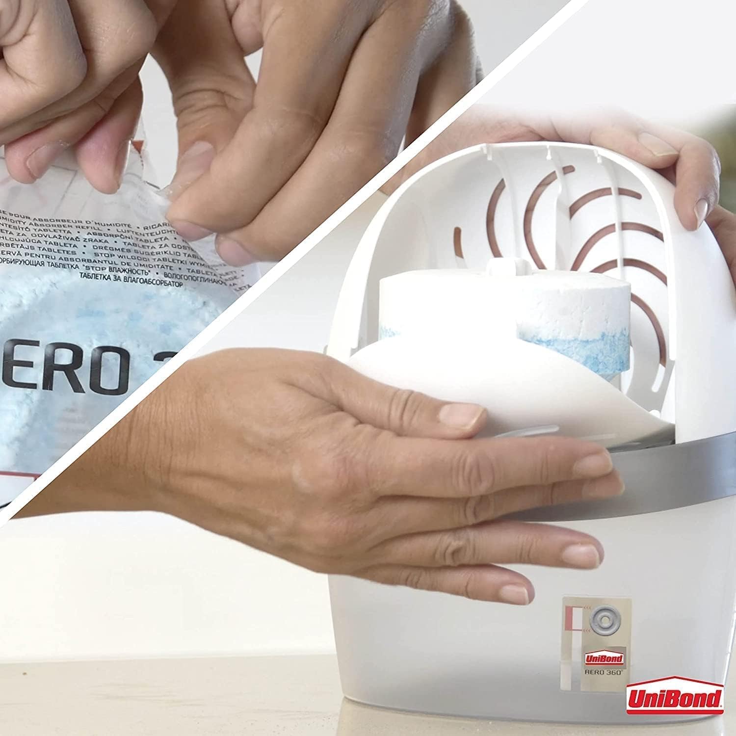 UniBond AERO 360° Moisture Absorber Refills – 4 x 450g Tabs, Ultra-Absorbent & Odour Neutralising, for AERO 360° Dehumidifiers