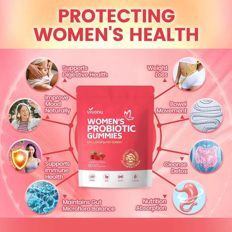 Women’s Probiotic Gummies – Vaginal pH & Flora Balance with Cranberry and Vitamin C for Odor, Yeast & Immune Support