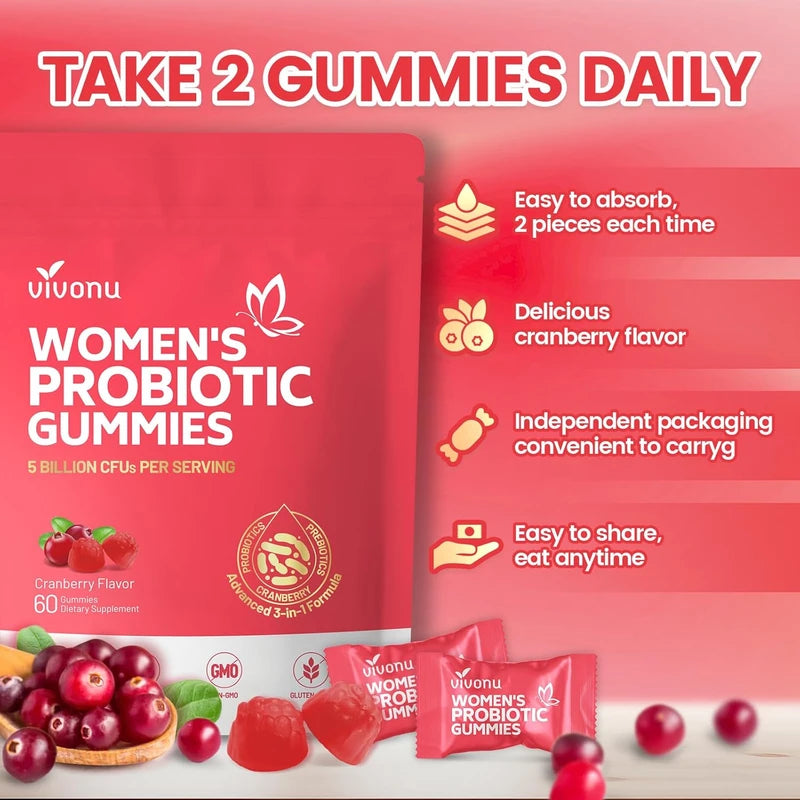 Women’s Probiotic Gummies – Vaginal pH & Flora Balance with Cranberry and Vitamin C for Odor, Yeast & Immune Support