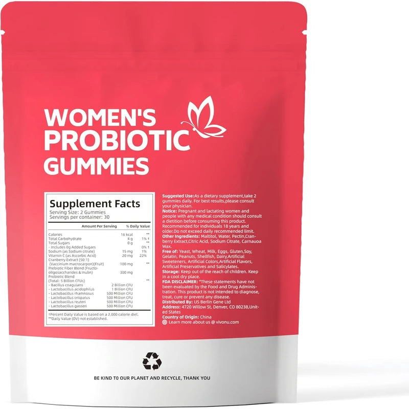 Women’s Probiotic Gummies – Vaginal pH & Flora Balance with Cranberry and Vitamin C for Odor, Yeast & Immune Support