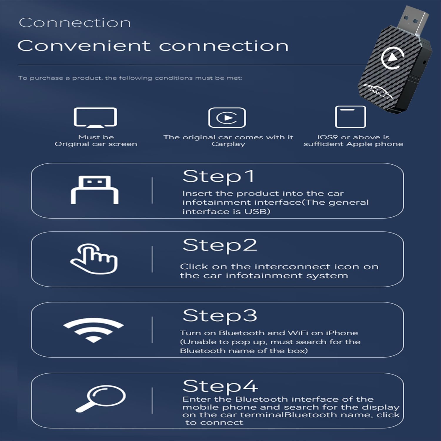 2025 Upgraded Wireless CarPlay Adapter – Convert Wired to Wireless CarPlay, Plug & Play Dongle, Compatible with iPhone iOS 12+ and Cars from 2016 (Black)