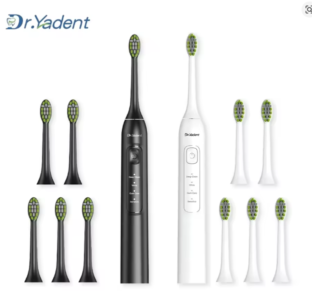 DrYadent Sonic Electric Toothbrush, USB-C Fast Charging, IPX7 Waterproof, 6 Replacement Brush Heads, 4 Smart Modes for Sensitive Care