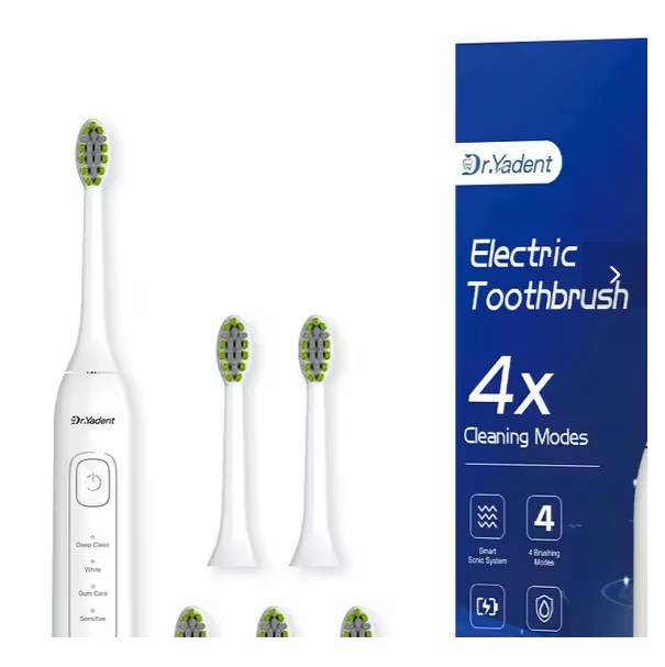 DrYadent Sonic Electric Toothbrush, USB-C Fast Charging, IPX7 Waterproof, 6 Replacement Brush Heads, 4 Smart Modes for Sensitive Care