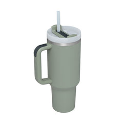 40oz Insulated Tumbler with Handle & Straw – Stainless Steel Spill-Proof Travel Mug with Lid, Vacuum Coffee Cup for Car, Gym, Office, or Valentine’s Gift (Bay leaves)