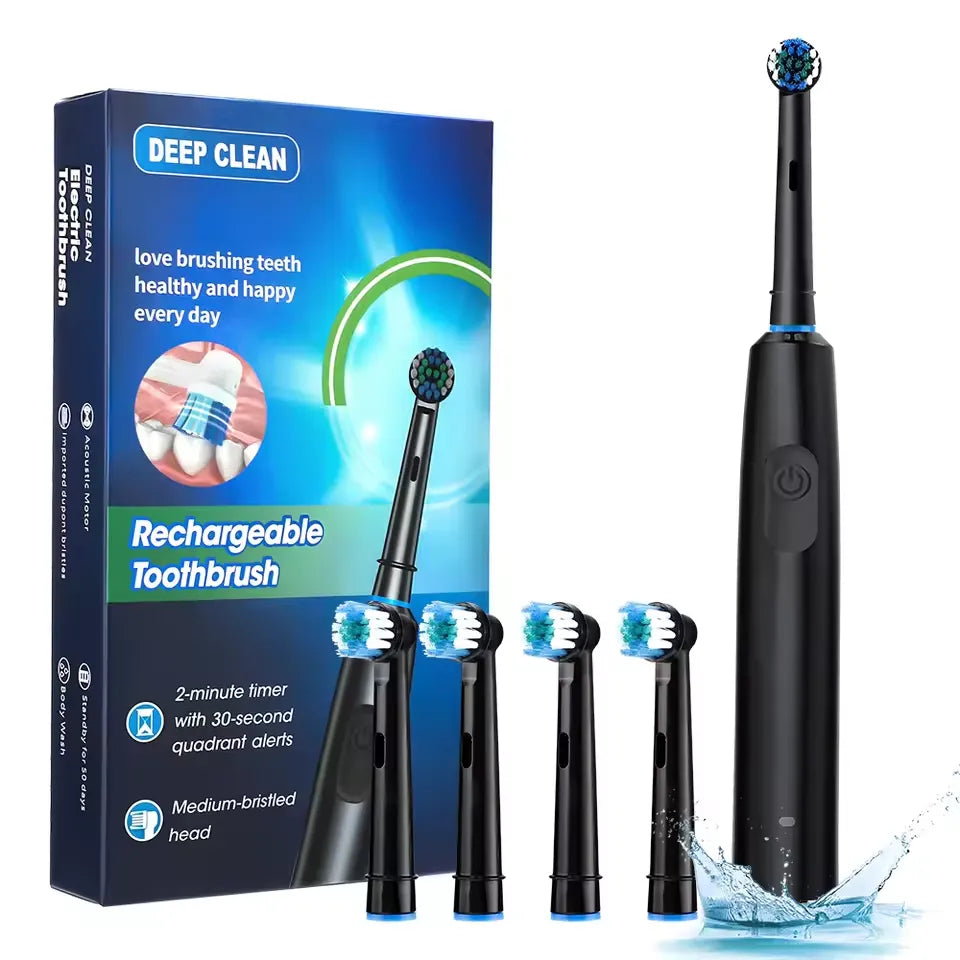 5-Mode Electric Rotary Toothbrush, Waterproof Rechargeable Toothbrush with Timer and USB Charging | Color: 4 Heads B
