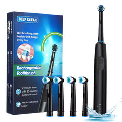 5-Mode Electric Rotary Toothbrush, Waterproof Rechargeable Toothbrush with Timer and USB Charging | Color: 4 Heads B