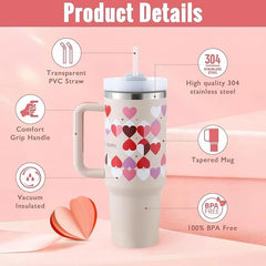 40oz Insulated Tumbler with Handle & Straw – Stainless Steel Spill-Proof Travel Mug with Lid, Vacuum Coffee Cup for Car, Gym, Office, or Valentine’s Gift (Bay leaves)