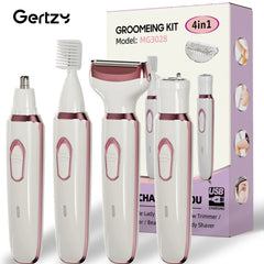 4-in-1 Rechargeable Electric Razor for Women – Painless Wet & Dry Shaver and Trimmer for Face, Nose, Legs, Underarms & Bikini Area