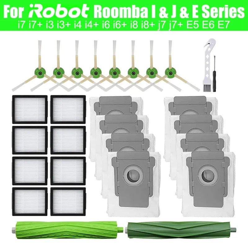 iRobot Roomba Replacement Parts Kit for I7/I7+, I3/I3+, I4/I4+, I6/I6+, I8/I8+, J7/J7+, E5/E6/E7 – Filter, Main Brush, Mop Cloth, Dust Bag, and Bracket