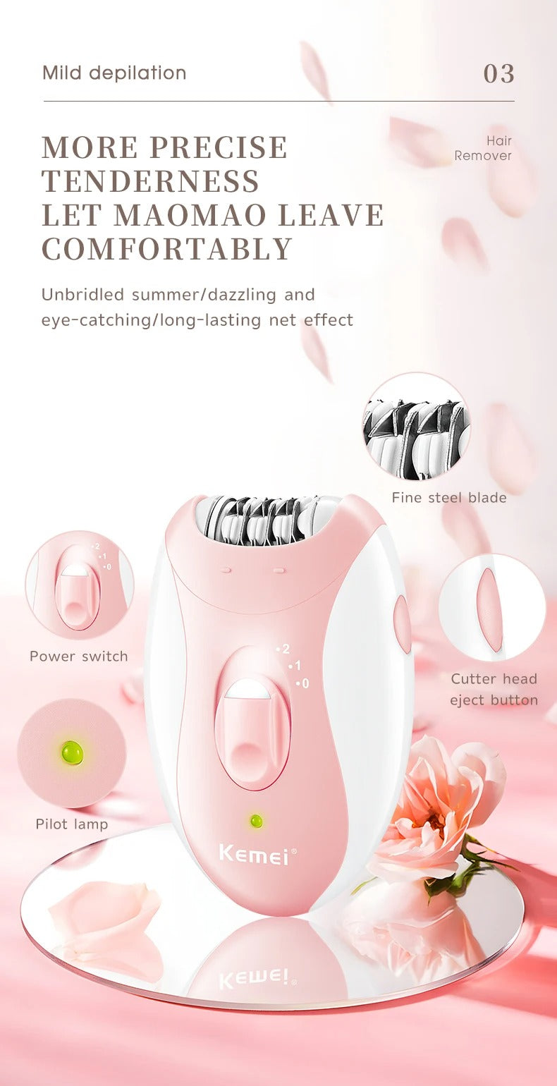 Kemei KM-189B Electric Epilator for Women – Waterproof, Rechargeable Shaver with 2-Speed Settings for Legs & Bikini Area