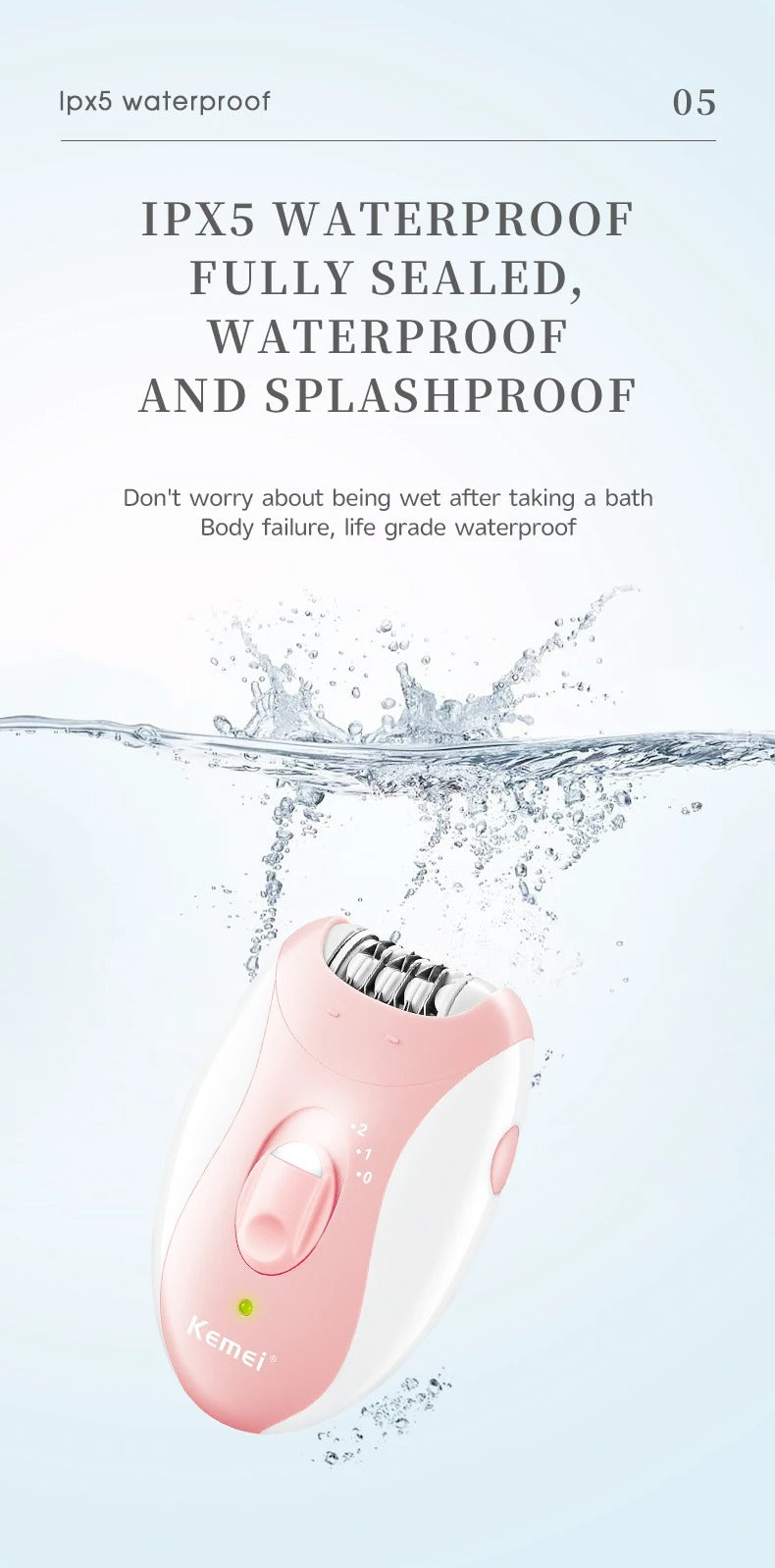 Kemei KM-189B Electric Epilator for Women – Waterproof, Rechargeable Shaver with 2-Speed Settings for Legs & Bikini Area